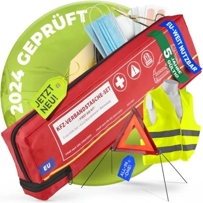 Abbildung von Smart Planet KFZ Verbandtasche Verbandskasten inkl. Warndreieck &amp; Warnweste bis 2029, (45 St), DIN 13164:2022