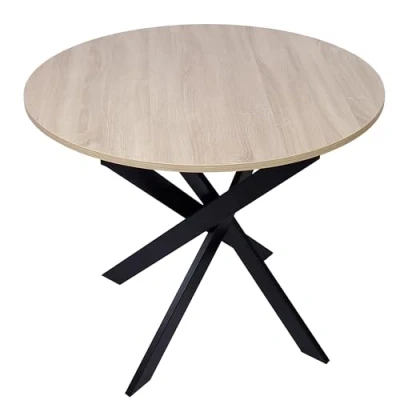 Abbildung von Skraut Home Runder Fester Esstisch Modell Zen Wohnzimmer 90x90x77 cm Kapazität für 4 Personen Widerstandsfähige Materialien (Eiche + Schwarze Beine, 90cm)