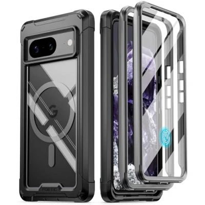 Abbildung von Poetic Guardian MagPro Hülle, kompatibel mit Pixel 8 5G 6,2 Zoll, [Kompatibel MagSafe], Ganzkörper Hybrid Schutzhülle, stoßfest, integriertem Displayschutz, Schwarz/Transparent