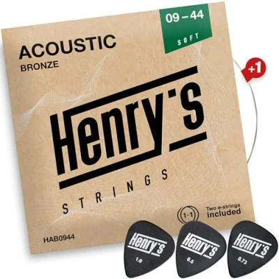 Abbildung von Extra Light Gitarrensaiten Westerngitarre 09 44 Brillante Klangqualität Saiten 2xE1 Saite &amp; 3xPlektren Western Stahl Acoustic Guitar Strings