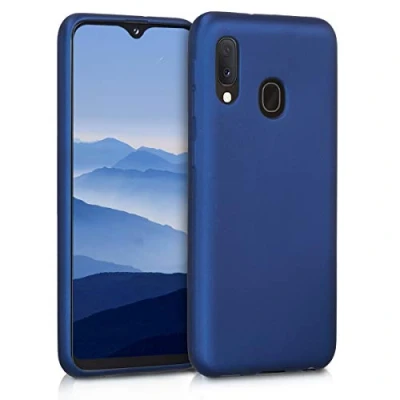 Abbildung von kwmobile Case kompatibel mit Samsung Galaxy A20e Hülle Schutzhülle aus Silikon metallisch schimmernd Handyhülle Metallic Blau