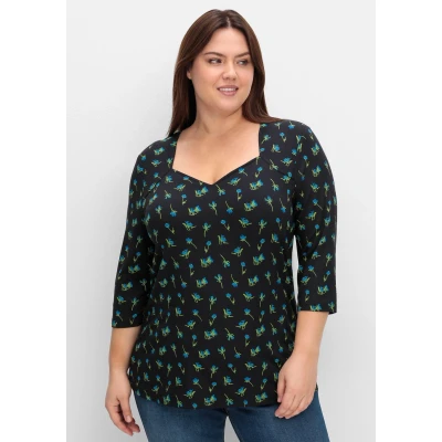 Abbildung von Sheego Langarmshirt, Damen, Größe: 40/42, Schwarz gemustert