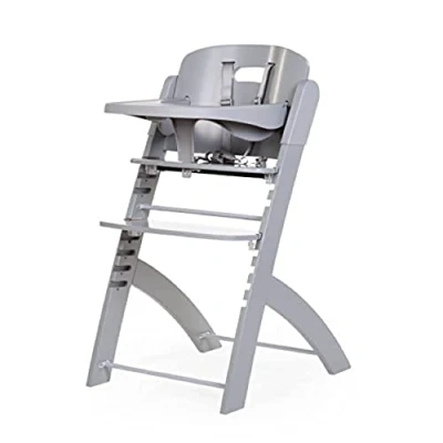 Abbildung von CHILDHOME, Evolutive Baby Hochstuhl: ab 6 Monaten bis 85 kg, Tablet inklusive, Buchenholz, Wiege, Sicherheitsgurt 5 Punkte, unsichtbare Schrauben, Evosit Grau