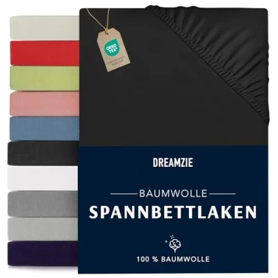 Abbildung von Dreamzie Spannbettlaken 70x190/200cm Baumwolle Oeko Tex Zertifiziert Schwarz 100% Jersey Spannbetttuch 70x190/200