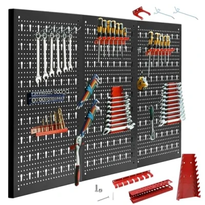 Abbildung von CCLIFE Lochwand Werkzeugwand Metall Werkzeuglochwand Dreiteilig, 3 Stk., mit 25 Haken
