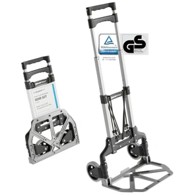 Abbildung von ATHLON TOOLS Aluminium Transportkarre klappbar extra Langer Teleskopgriff 110 cm Ladefläche mit Anti Rutsch Pads Leichtgängige Räder Soft Laufflächen inkl. 2 Expanderseilen Modell 2025
