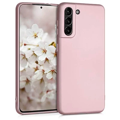 Abbildung von kwmobile Case kompatibel mit Samsung Galaxy S21 Hülle Schutzhülle aus Silikon metallisch schimmernd Handyhülle Metallic Rosegold