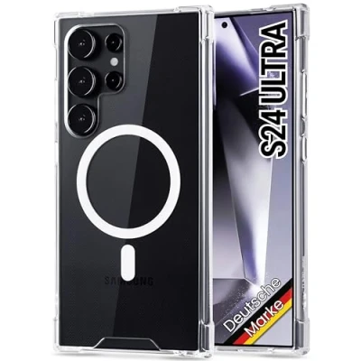 Abbildung von JProtect Magnetische Handyhülle für Samsung Galaxy S24 Ultra MagSafe Hülle/Stoßfeste Hülle Transparent/Durchsichtige Case Magnet