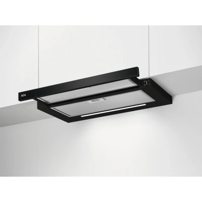 Abbildung von AEG DPE5660B Flachschirm Dunstabzugshaube Abluft oder Umluft max. 600 m3/h im Abluftbetrieb mit 68 dB(A) Energiekl. A LED Beleuchtung Druck Tasten Schwarz