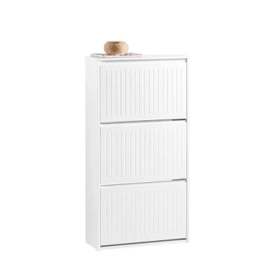 Abbildung von SoBuy Schuhkipper mit 3 Klappen Schuhablage Schuhschrank schmal Schuhregal 6 Ablageflächen Schuhkommode Weiß BHT ca. 61x120x26cm FSR165 H W