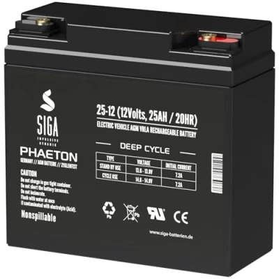 Abbildung von SIGA Akku 12V 25Ah AGM Batterie ersetzt 18Ah 19Ah 20Ah 24Ah Profi USV zyklenfest auslaufsicher