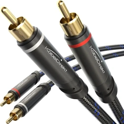 Abbildung von KabelDirekt Cable de audio estéreo 1 m trenzado, con conectores RCA, especialmente resistente a roturas y una calidad sonido brillante (cable coaxial &amp; analógico digital)