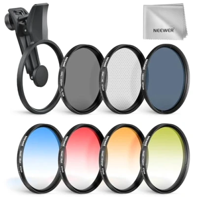 Abbildung von NEEWER 67mm ND Filter Set, 7er Pack, kompatibel mit Android Samsung Google Pixel Huawei Xiaomi, aufsteckbarer CPL Polfilter + ND32 Sternenlicht GND (Rot/Orange/Gelb/Blau), Foto Zubehörset, FL P11