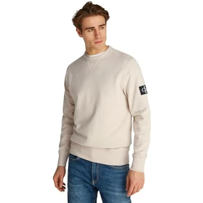 Abbildung von Calvin Klein Jeans Badge CREW NECK Sweatshirt, Herren, Größe: Small, Oatmeal