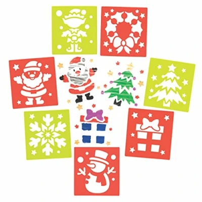 Abbildung von Baker Ross FC256 Weihnachtsschablonen 8 Stück, Waschbare Kunststoffschablonen zum Malen und Basteln mit Kindern, Weihnachtsbastelzubehör für Kinder