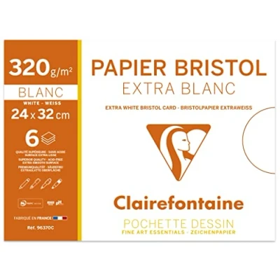 Abbildung von Clairefontaine 96370C Bristolkarton, Mappe, 24 x 32 cm, 320 g, 6 Blatt, weiß