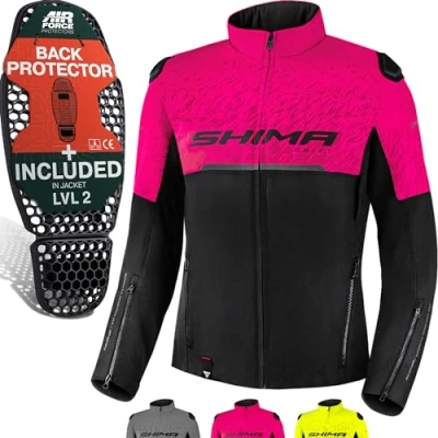 Abbildung von SHIMA DRIFT Motorrad Jacke Damen mit Protektoren AIRFORCE Rückenprotektor Motorradjacke Sommer Schulter Protektor Ellbogen Textiljacke Schutzjacken Protektorenjacke Stadt (Frauen, Rosa, S)