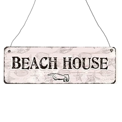 Abbildung von Interluxe Schild Beach House Links Dekoschild Maritim Sommer Wegweiser Shabby Vintage