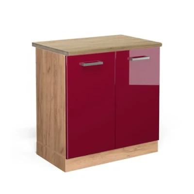 Abbildung von Vicco Spülenunterschrank R Line, Bordeaux Hochglanz/Goldkraft Eiche, 80 cm, AP Eiche