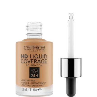 Abbildung von Catrice HD Liquid Coverage Foundation, Nr. 060, Nude, langanhaltend, mattierend, matt, für unreine Haut, vegan, ölfrei, wasserfest, ohne Alkohol, 1er Pack (30ml)