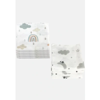 Abbildung von M.M.C. 10 PACK Mullwindel für Kinder, Größe: One Size, Wolken 5 grau, grün