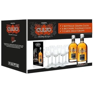 Abbildung von CULTO KULT GRAPPA DI AMARONE IM ALTER VON 70 CL KIT 2 ZWEI FLASCHEN MIT 6 GLÄSERN
