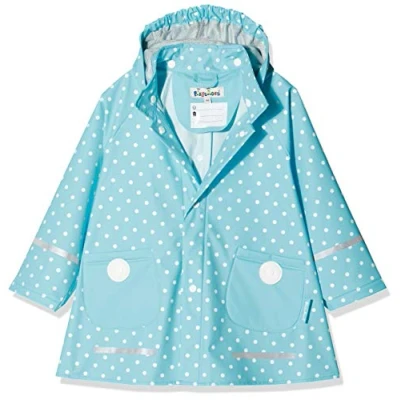 Abbildung von Playshoes Regenjacke Unisex Kinder Wind und wasserdicht Regenmantel Regenbekleidung, türkis Punkte, 128