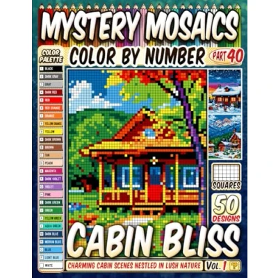 Abbildung von Cabin Bliss Mystery Mosaic Color by Number: 50 Charming Scenes Nestled in Lush Nature with Cozy Settings Artistic Grids for Relaxation and Creativity