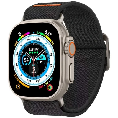 Abbildung von Spigen Apple Watch Armband Nylon Schwarz Geeignet für Series 1 bis 10 / SE Ultra (2) (44/45/46/49 mm)