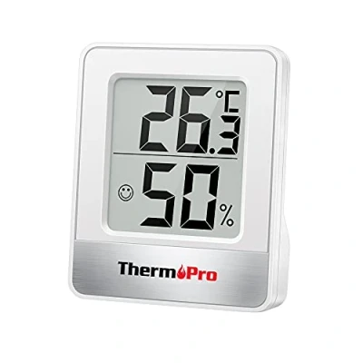 Abbildung von ThermoPro TP49 digitales Mini Thermo Hygrometer Thermometer innen Temperatur und Luftfeuchtigkeitmessgerät mit Smiley Indikator für Gewächshaus, Wohnzimmer, weiß