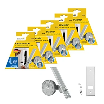 Abbildung von 5er Set Schellenberg 50000 Einlasswickler MAXI + 53203 Abdeckplatte Standard, Lochabstand 13,5 cm, Gurtwickler für Rollladengurte mit 23 mm Breite inklusive passender Blende in Weiß
