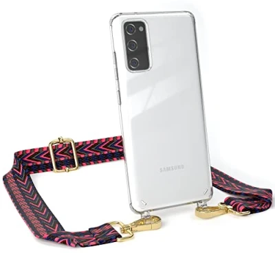 Abbildung von EAZY CASE Handykette Verstellbarer Trageriemen kompatibel mit Samsung Galaxy S20 FE / 5G, Schulterriemen, Handykordel Case, DIY Gürteltasche Hülle, Pink/Blau Metallstücke Gold