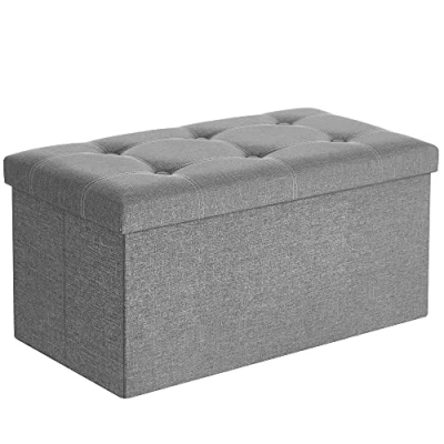 Abbildung von SONGMICS Sitzbank mit Stauraum, Sitztruhe, Sitzhocker, faltbar, 76 x 38 cm, Bezug aus Leinenimitat, für Schlafzimmer, Flur, Wohnzimmer, hellgrau LSF001G02