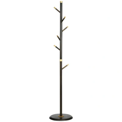 Abbildung von HOMCOM Garderobenständer Standgarderobe mit 6 Kleiderhaken und goldfarbenen Spitzen, (Kleiderständer, 1 St., Kleidungsständer), Metall, Walnuss, 36 x 180 cm