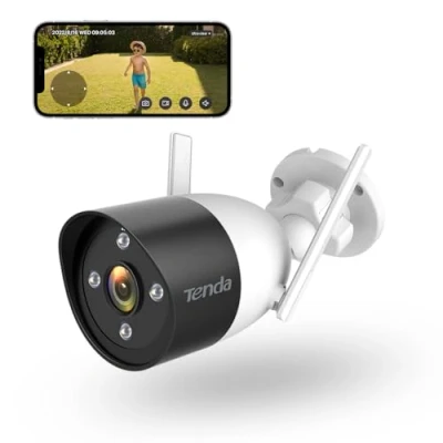 Abbildung von Tenda Überwachungskamera für den Außenbereich mit farbiger Nachtsicht, 3 MP WLAN Kamera IP66 wasserdicht, Bewegungserkennung, Zwei Wege Audio, integrierte Sirene, SD Karte/Cloud Speicher (CT6)