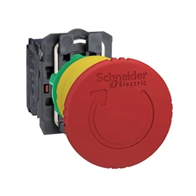 Abbildung von Schneider Electric XB5AS8445 Not Aus/Not Halt Schalter, Harmony XB5, Kunststoff, Drehentriegelung, 22mm, Pilz 40mm, 1S + 1Ö