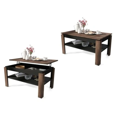 Abbildung von All4All Couchtisch Asti R Wohnzimmertisch Kaffeetisch mit Stauraum kompakte Größe Sofatisch Ablage platzsparend höhenverstellbar 100x60cm Braune Eiche + Schwarz 05