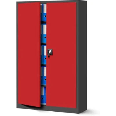 Abbildung von Jan Nowak Büroschrank C001II Aktenschrank XXL Metallschrank Flügeltüren Stahlblech Pulverbeschichtung 185 cm x 115 40 (anthrazit/rot)