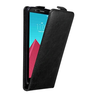 Abbildung von Cadorabo Hülle kompatibel mit LG G4 / Plus Flip Design aus Premium Kunst Leder Klappbare Stoßfeste Magnetische Cover für Tasche in Schwarz
