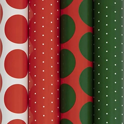 Abbildung von Clairefontaine 202051AMZC Geschenkpapier, Karton mit 10 Rollen Papier Excellia 80 g Maße: 5 x 0,70 m Motiv: Weihnachten, Punkte, Rot, Weiß, Grün Geschenkverpackung
