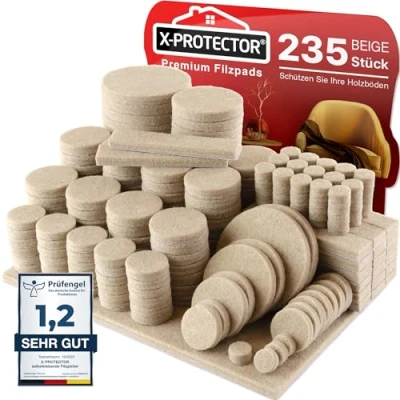 Abbildung von X Protector Filzgleiter 235 Stück Prämie Möbelgleiter Beige Dicker Filz Selbstklebend Bodenschoner für Stühle Große Menge an Schützen Sie Ihre Holzfußböden