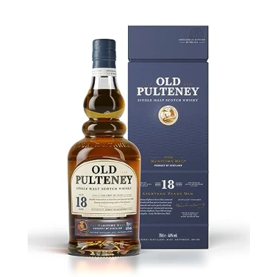Abbildung von Old Pulteney Single Malt Scotch Whisky 18 Years der maritime schottische Whiskey in Geschenkverpackung mit 46% vol. Alkohol (1 x 0,7l)