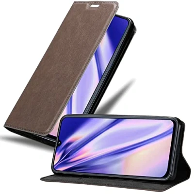 Abbildung von Cadorabo Hülle kompatibel mit Samsung Galaxy A70 / A70s Handyhülle aus Kunst Leder Flip Klappbare Magnetische [Standfunktion] [Kartenfächern] Cover für Tasche in Braun
