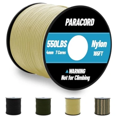 Abbildung von Omtofo 50M Paracord 550 Nylon Seil 4mm, 7 Kern Strängen Schwarze Fallschirmschnur Nylonschnur für Armband, Leine, Halsband, Survival Max. 250kg (550lbs) (50M Khaki)