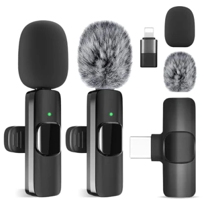 Abbildung von BORDEAG Lavalier Mikrofon, 2 Stück Ansteckmikrofon, Mini Mikrofon Kabellos, Wireless Microphone, Für Live Streaming, Interviews, Tiktok