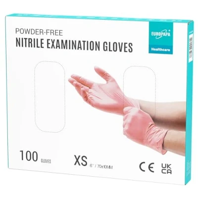 Abbildung von EUROPAPA Nitril Handschuhe Medical Einmalhandschuhe Untersuchungshandschuhe (100 Stück, puderfrei ohne Latex, Gummihandschuhe) unsteril latexfrei disposible gloves