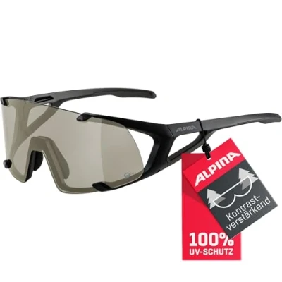 Abbildung von ALPINA HAWKEYE Q LITE Verspiegelte, Kontrastverstärkende &amp; Beschlagfreie Sport Fahrradbrille Mit 100% UV Schutz Für Erwachsene, black matt, One Size