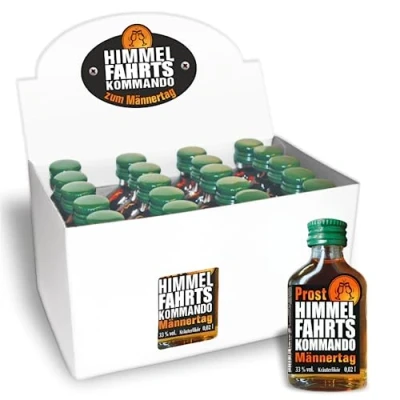 Abbildung von 20er Box Kräuterlikör Display Himmelfahrtskommando als Vatertagsgeschenk 20 St kleine Schnäpse 2 cl 33% vol. alk. Geschenke für Männer zum Vatertag Männertag