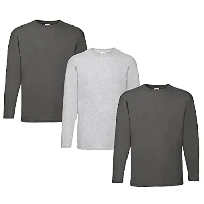 Abbildung von Fruit of the Loom Valueweight Langarm T Shirt für Herren, 2 Graphit + 1 Grau Notizblock, M