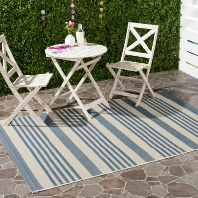 Abbildung von SAFAVIEH Geometrisch Teppich für Wohnzimmer, Esszimmer, Schlafzimmer Courtyard Collection, Kurzer Flor, Beige und Blau, 160 X 231 cm